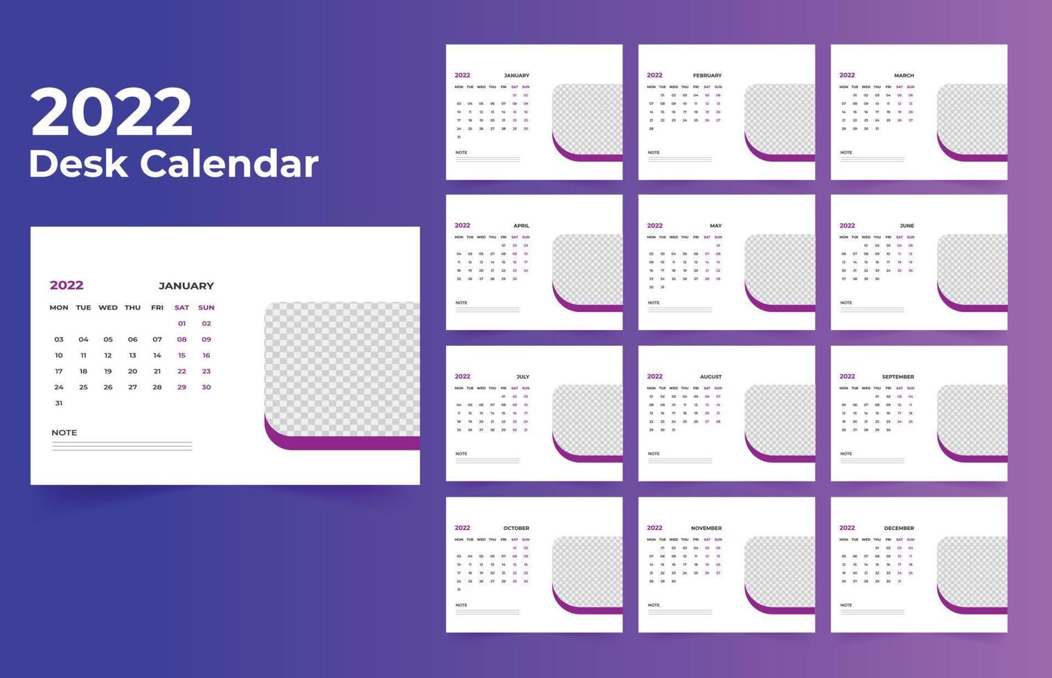 Modelo de design de calendário de mesa 2022 vetor