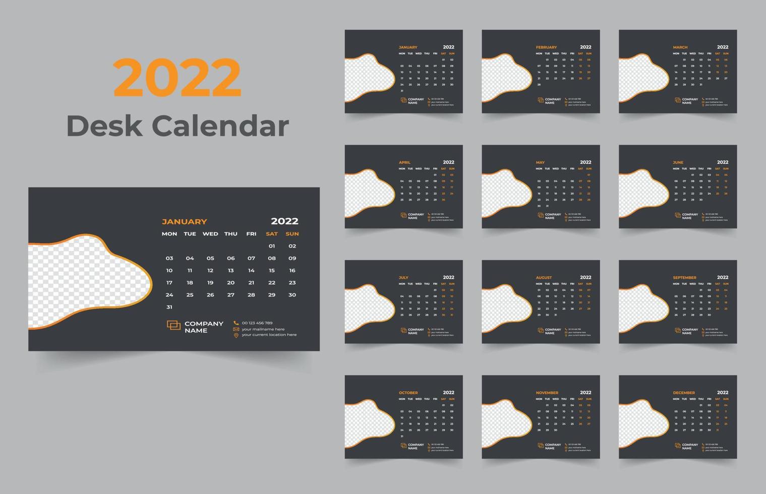 Modelo de design de calendário de mesa 2022 vetor