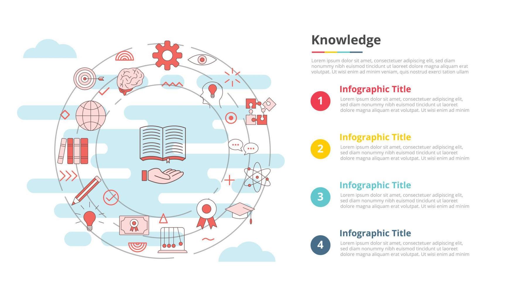 conceito de conhecimento para banner de modelo de infográfico com informações de lista de quatro pontos vetor