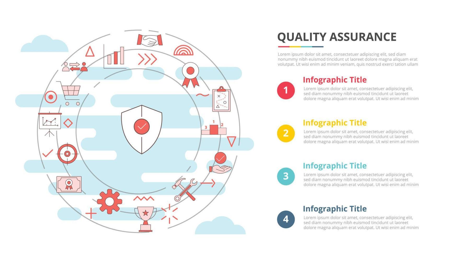 qa conceito de garantia de qualidade para banner de modelo de infográfico com informações de lista de quatro pontos vetor