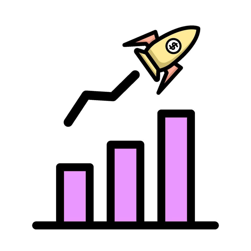 simples plano ilustração Projeto com financeiro tema, Aumentar gráfico acompanhado de foguete ícone com dinheiro símbolo dentro janela, adequado para financeiro, negócios, vendas, investimento temas vetor