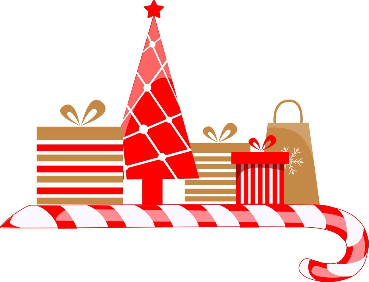 ilustração em vetor de presentes de Natal. caixas de presente com árvore de natal
