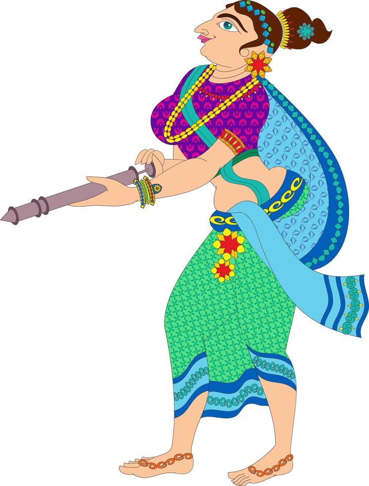 as gopika, sevika ou damas servas do senhor desenharam a arte popular indiana, no estilo kalamkari. para impressão têxtil, logotipo, papel de parede vetor