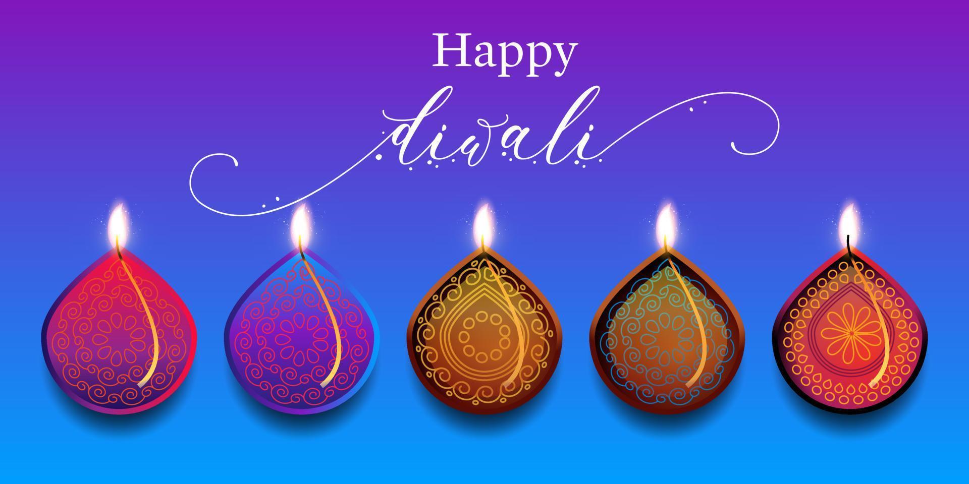 Saudações de tipografia artística texto shubh deepawali feliz diwali em hindi para o festival indiano das luzes. vetor