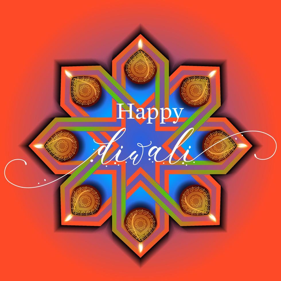 Saudações de tipografia artística texto shubh deepawali feliz diwali em hindi para o festival indiano das luzes. vetor