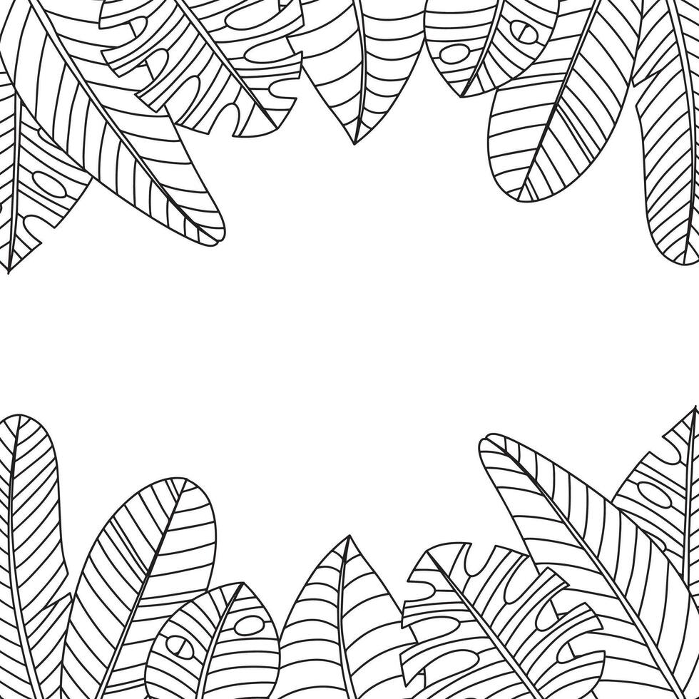 mão desenhado galhos e folhas do tropical plantas. Preto e branco desatado linha horizontal textura. monocromático rabisco floral padronizar. esboço. vetor