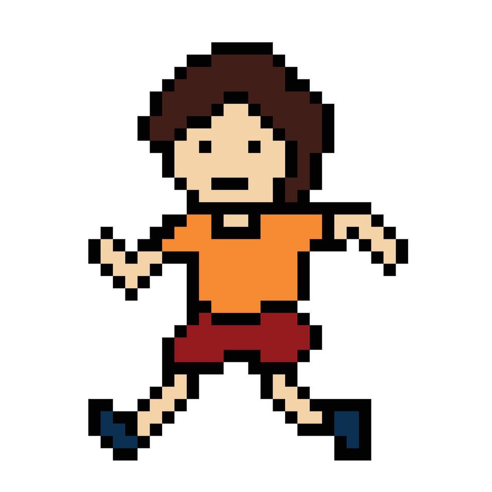 fofa pixel desenho animado 8 bits personagem homem corre ou corrida estilo de vida para decoração vida estilo 8 mordeu masculino Garoto maratona exercício ginástica . vetor