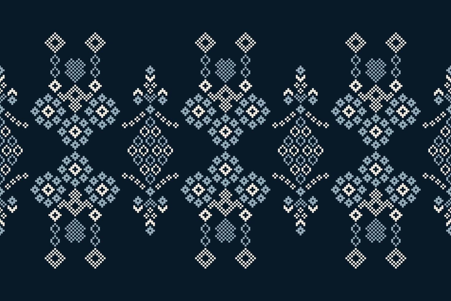 tradicional étnico motivos ikat geométrico tecido padronizar Cruz ponto.ikat bordado étnico oriental pixel marinha azul fundo. abstrato, ilustração. textura, lenço, decoração, papel de parede. vetor