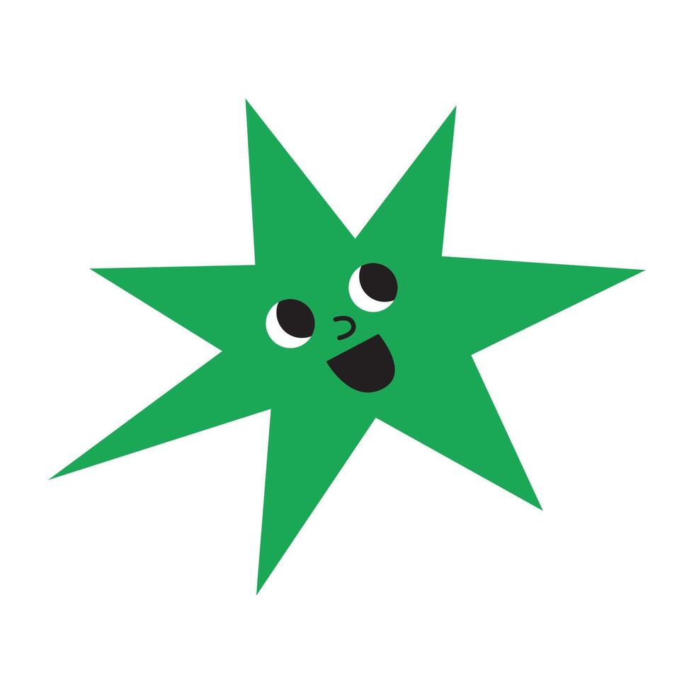 engraçado verde estrela, desenho animado estilo, vintage groovy personagens. na moda moderno ilustração isolado em branco fundo, mão retirou, plano Projeto. vetor