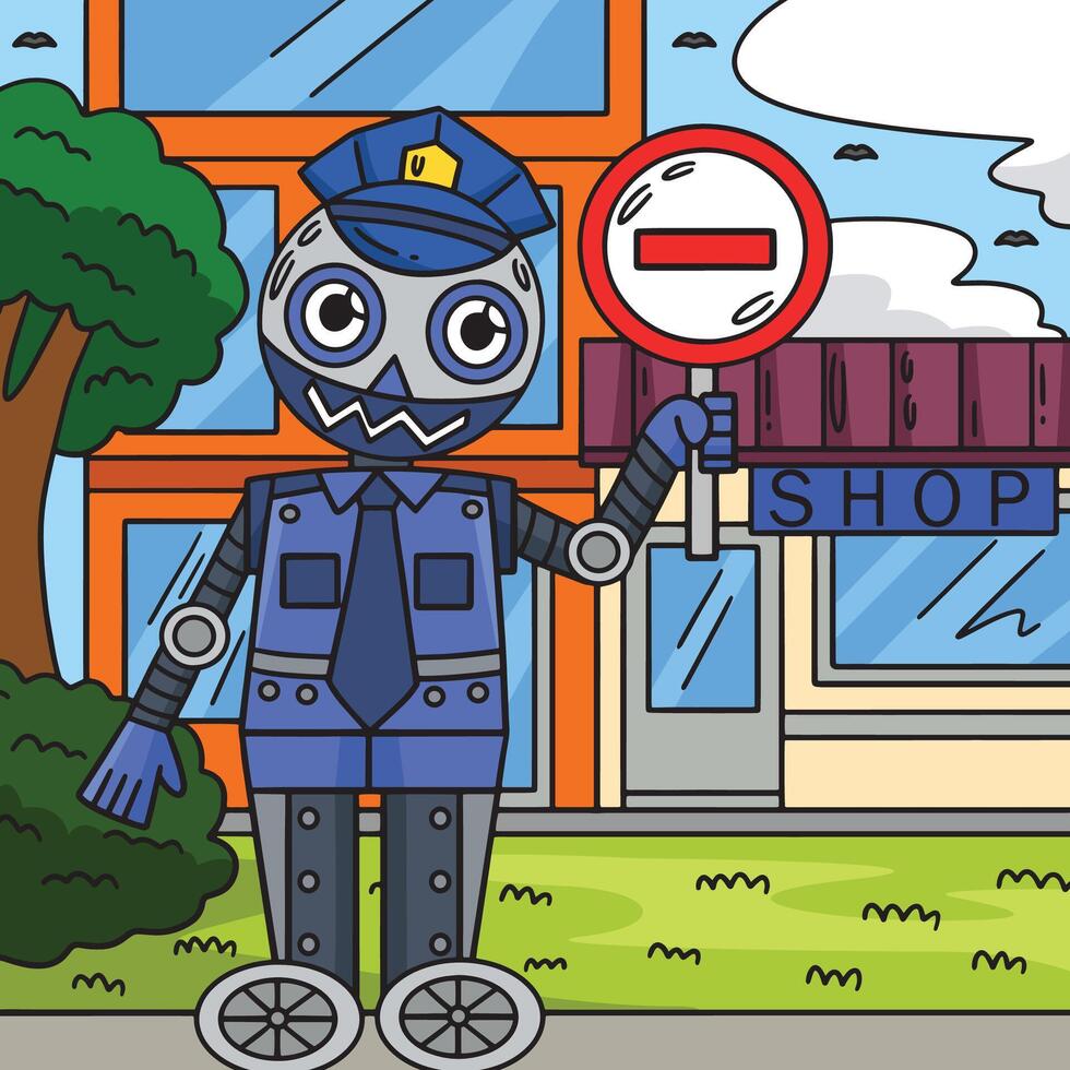 segurança guarda robô colori desenho animado ilustração vetor