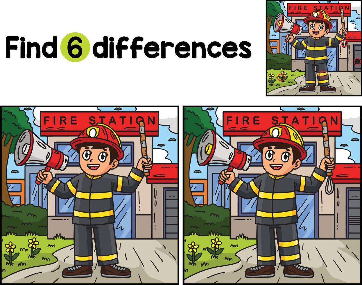 bombeiro com uma megafone encontrar a diferenças vetor