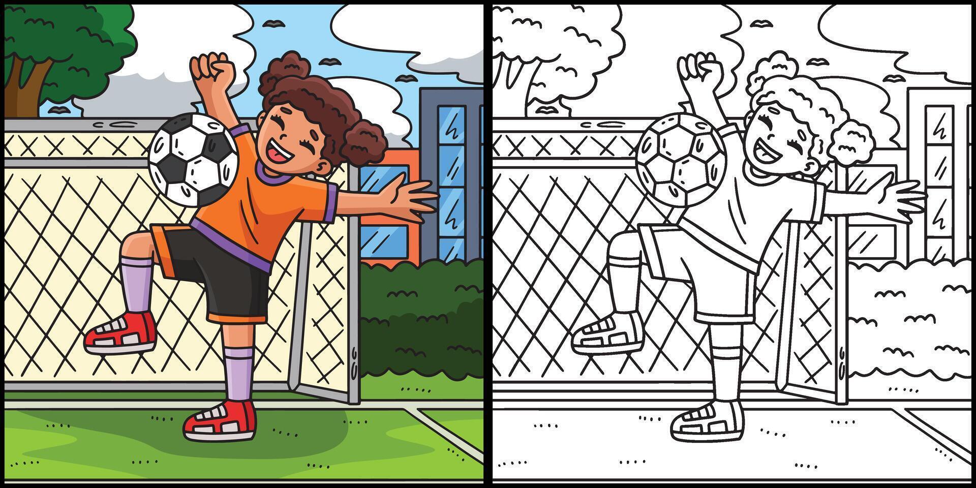 menina saltando futebol bola fora peito ilustração vetor