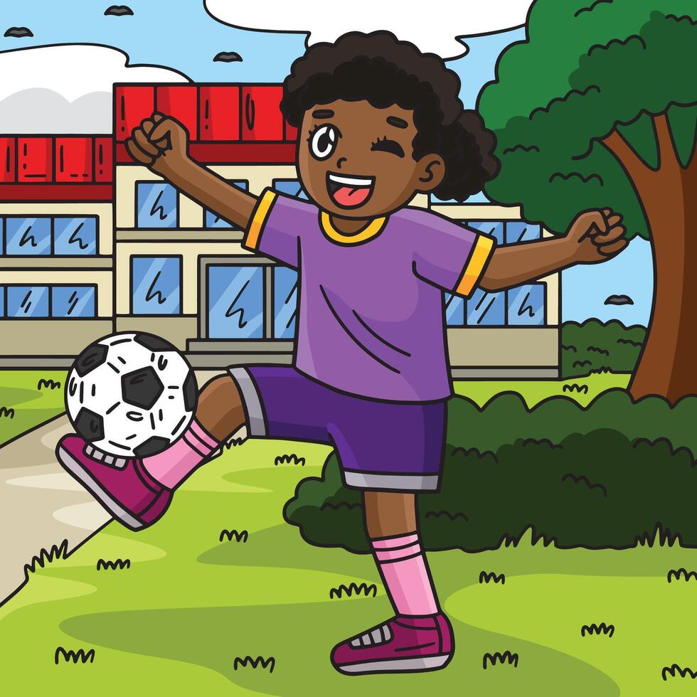 menina com uma futebol bola pé colori desenho animado vetor