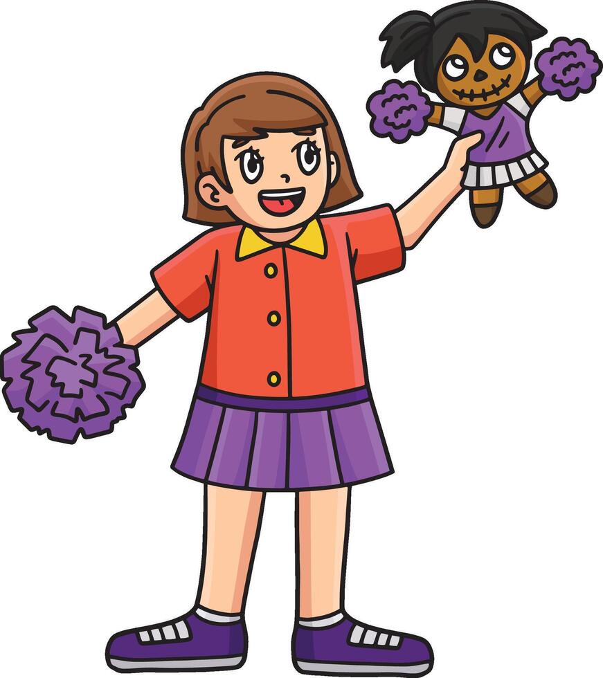 líder de torcida menina boneca e pompons desenho animado clipart vetor