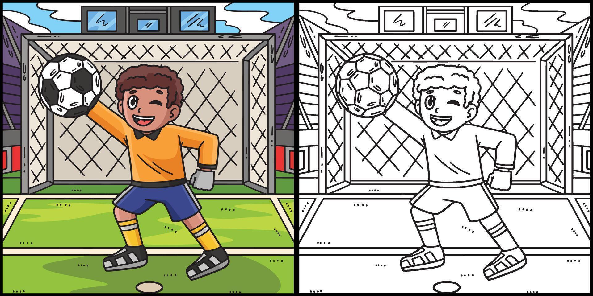 futebol Garoto goleiro coloração página ilustração vetor