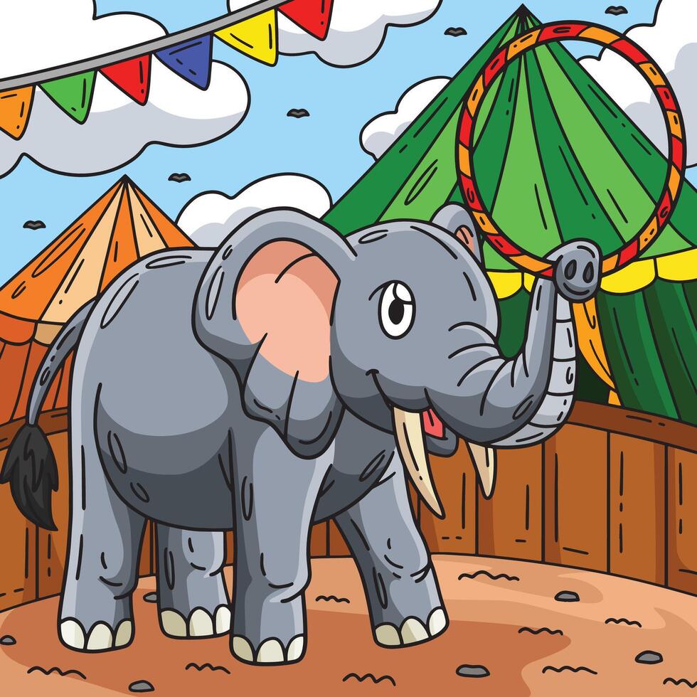 circo elefante com hula aro colori desenho animado vetor