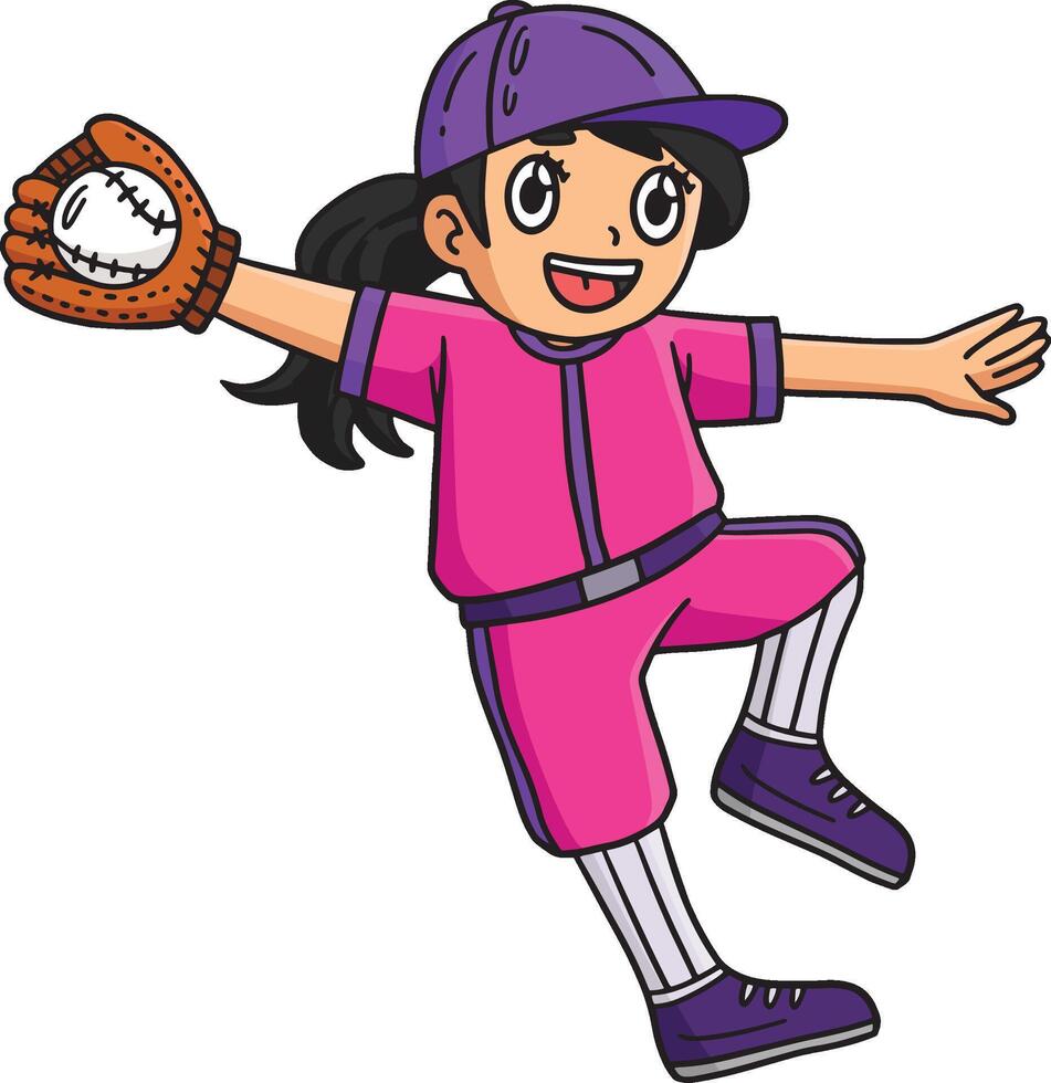menina pegando beisebol desenho animado colori clipart vetor