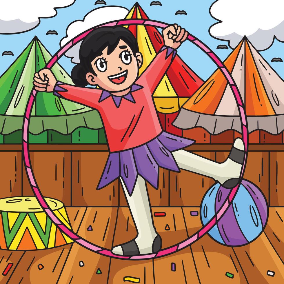 circo fêmea acrobata colori desenho animado ilustração vetor