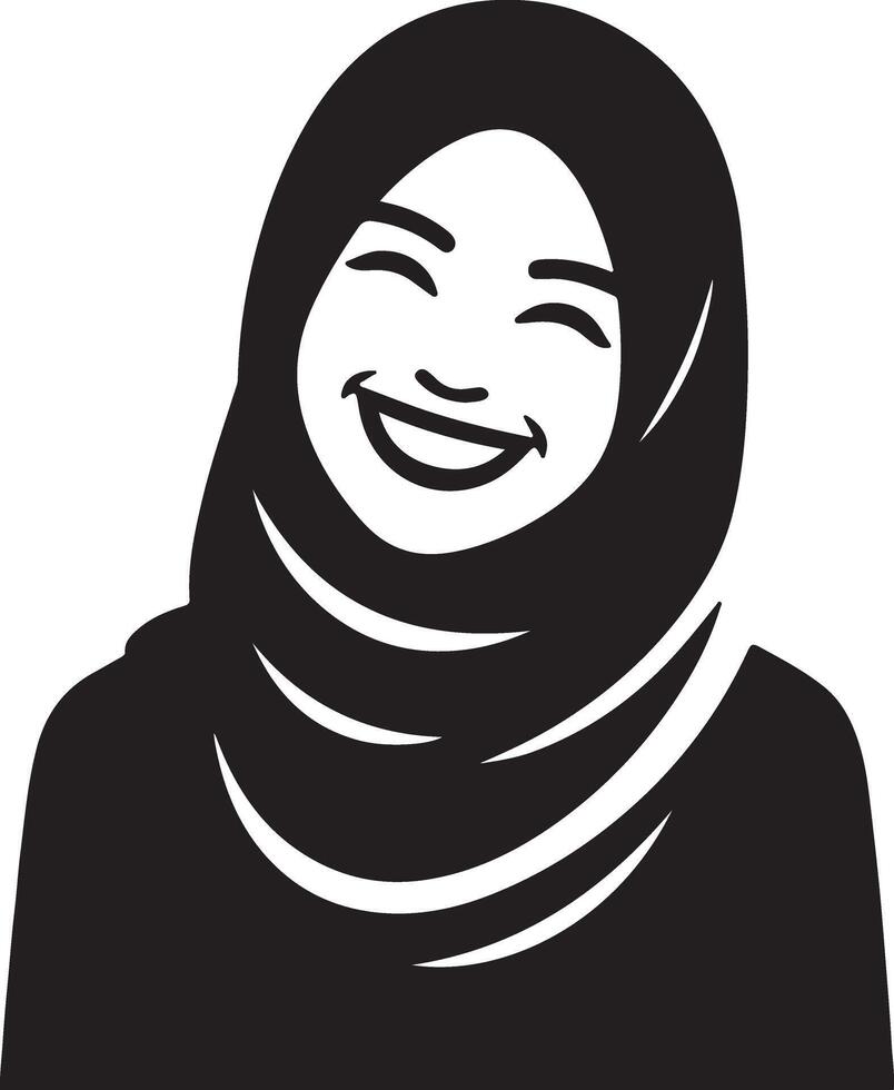 uma sorridente hijab mulher plano silhueta, Preto cor silhueta 7 vetor