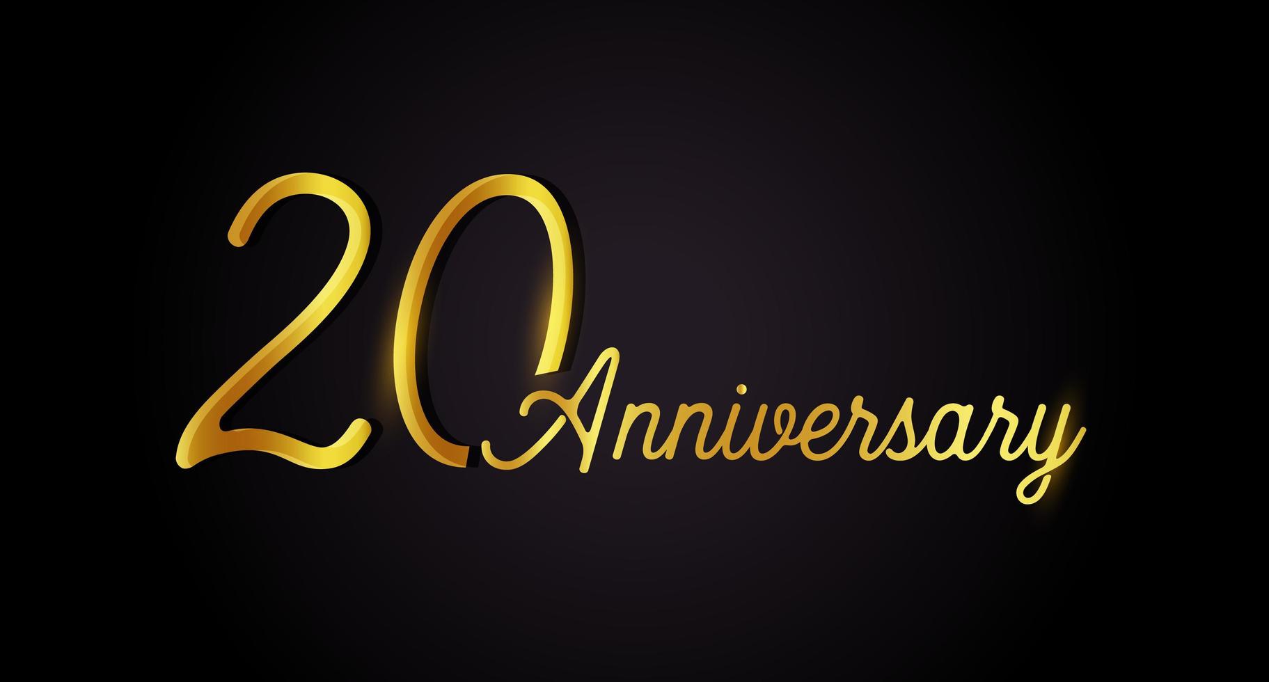 Conceito do logotipo de 20 anos. Ícone de aniversário do 20º ano. números dourados isolados sobre fundo preto. ilustração vetorial. eps10. vetor