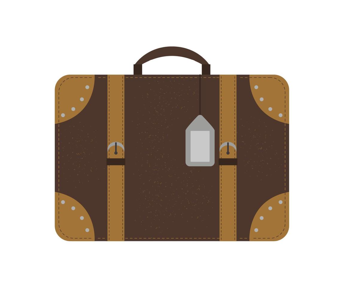 ilustração em vetor plana de uma mala de viajante. ícone de bagagem marrom com etiqueta. objeto de viagem isolado no fundo branco. elemento de infográfico de férias.
