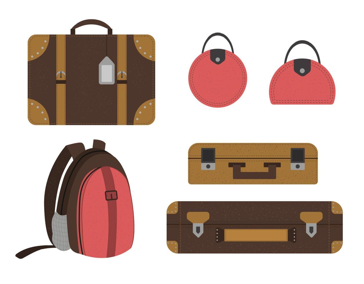 conjunto plano de vetor de malas de viagem. coleção de ícones de bagagem. objetos de viagem isolados no fundo branco. elemento de infográfico de férias.