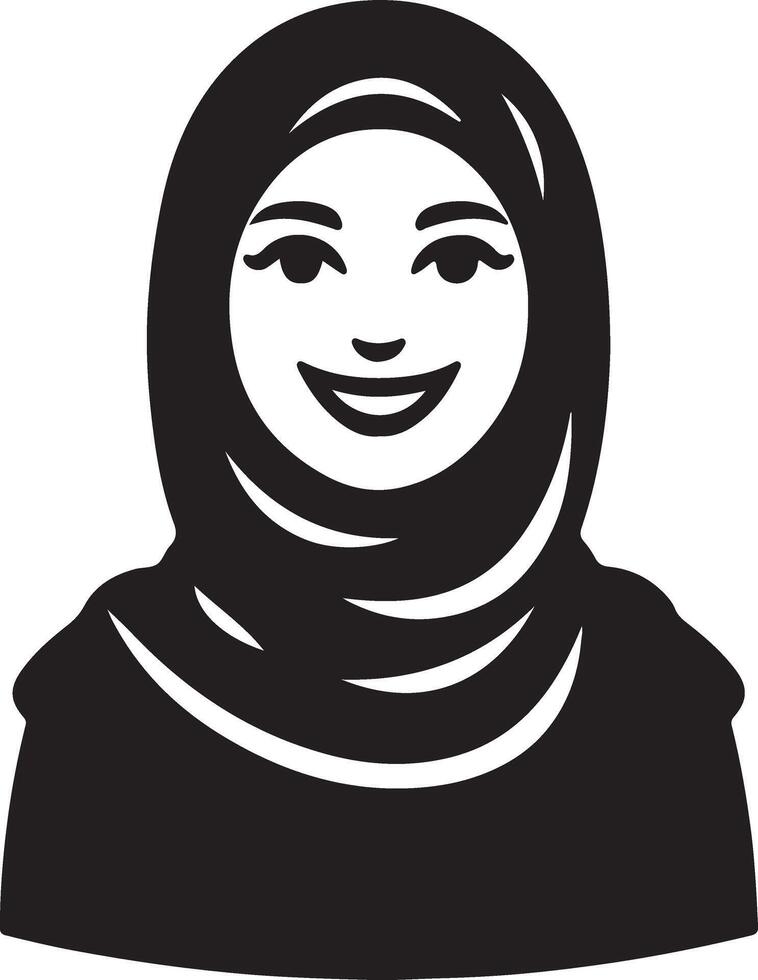uma sorridente hijab mulher plano silhueta, Preto cor silhueta 20 vetor