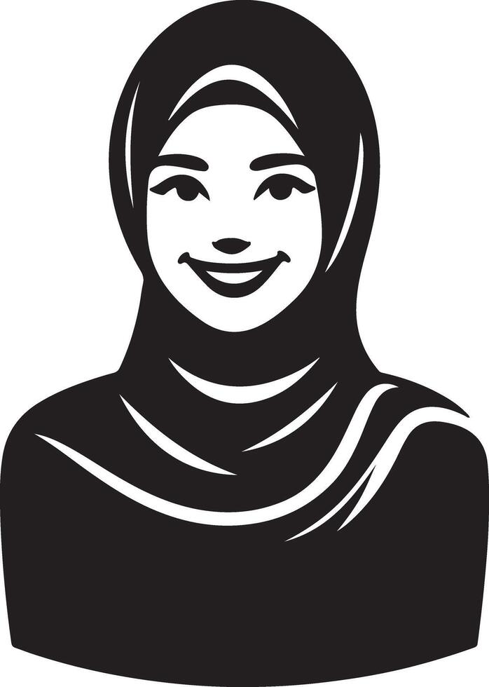 uma sorridente hijab mulher plano silhueta, Preto cor silhueta 6 vetor