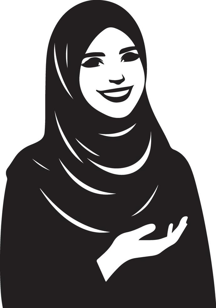 uma sorridente hijab mulher plano silhueta, Preto cor silhueta 11 vetor