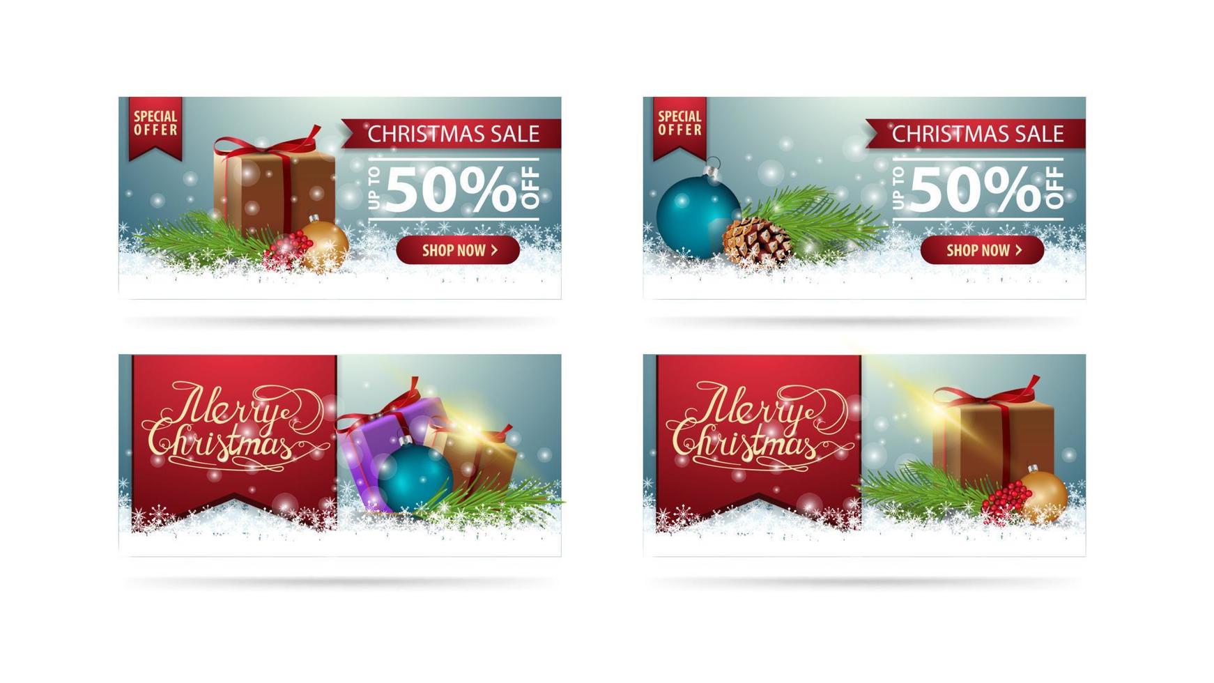 conjunto de banners horizontais de desconto de natal com presentes vetor