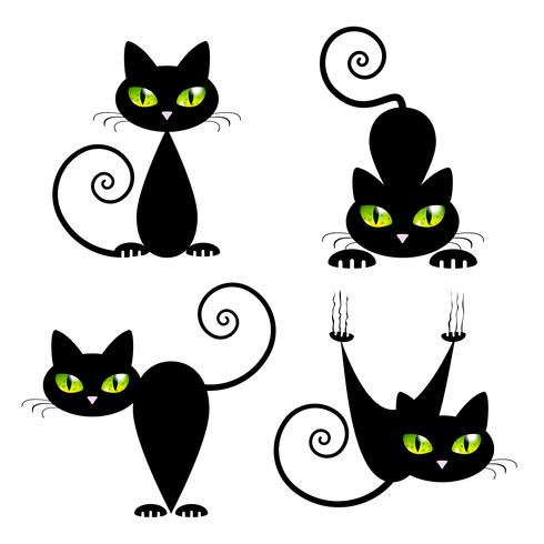 Gato preto com olhos verdes vetor