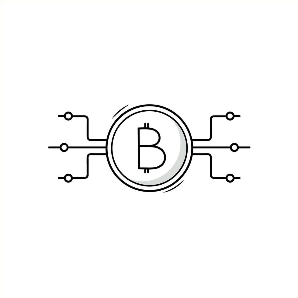 bitcoin. a placa do a criptomoeda. logotipo modelo. linha ícone dentro rabisco estilo. vetor