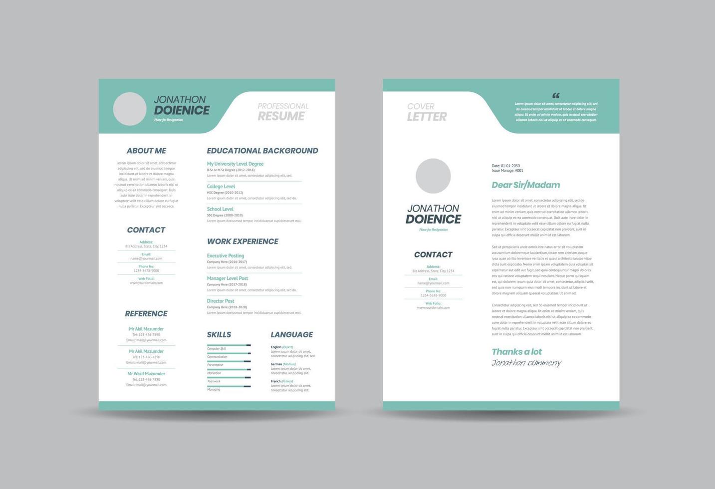 curriculum vitae cv currículo modelo de design ou detalhes pessoais para candidatura a emprego vetor