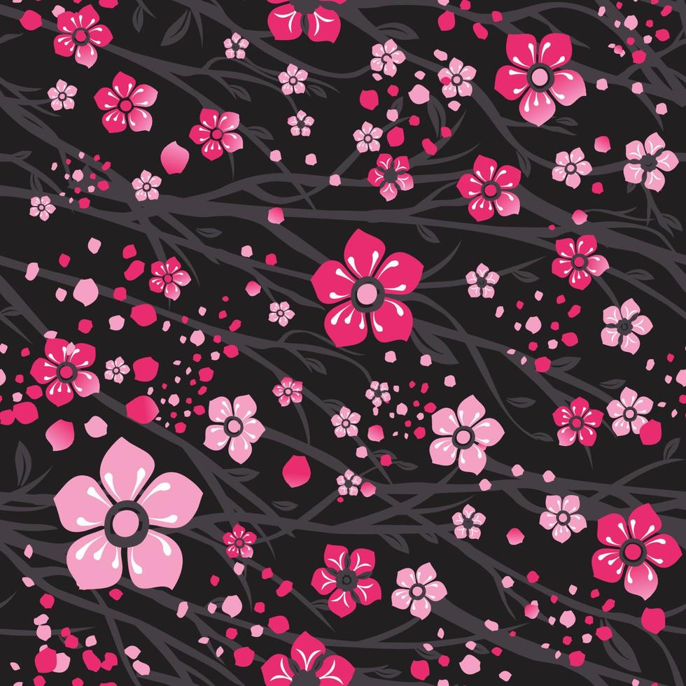 ramo de cerejeira sakura japão com ilustração vetorial de flores desabrochando. padrão sem emenda. vetor