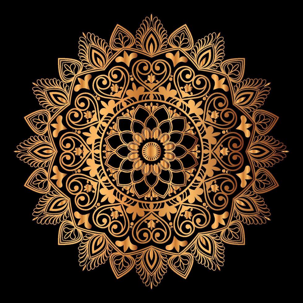 dourado mandala Projeto com uma Preto fundo vetor