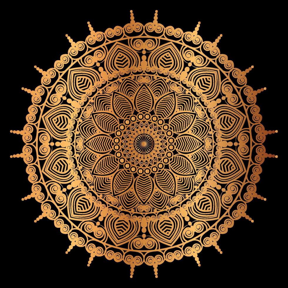 dourado mandala Projeto com uma Preto fundo vetor