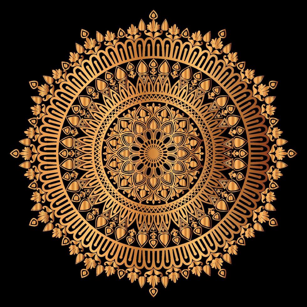 dourado mandala Projeto com uma Preto fundo vetor