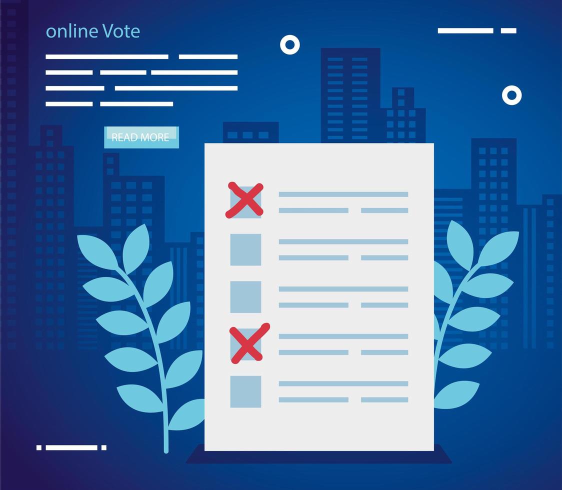 cartaz voto online com papel do formulário de votação vetor