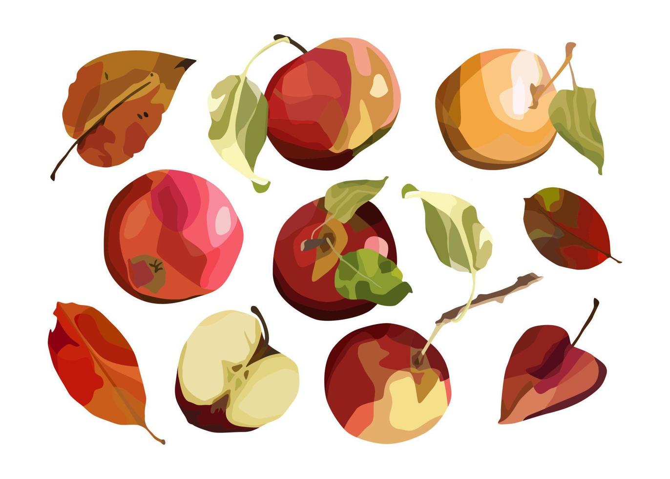 conjunto de vetores de maçãs inteiras e cortadas. para design de outono, menu de restaurante, sobremesas, cartões de convite