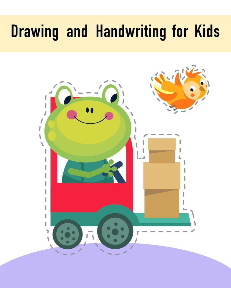 desenhando e caligrafia para crianças. educacional atividade jogos planilha para crianças. desenho animado engraçado personagens. ilustração. vetor