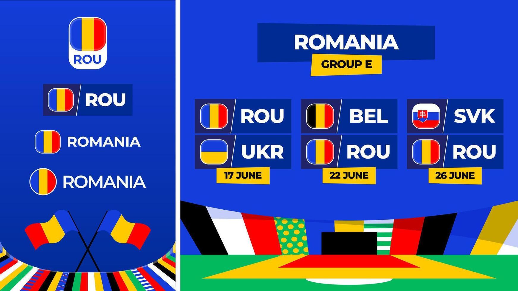 romênia futebol 2024 Combine versus definir. nacional equipe bandeira 2024 e grupo etapa campeonato Combine versus equipes vetor