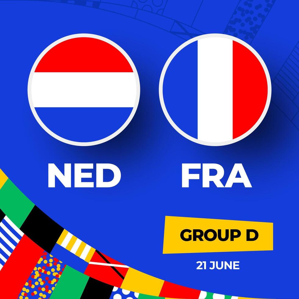 Países Baixos vs França futebol 2024 Combine contra. 2024 grupo etapa campeonato Combine versus equipes introdução esporte fundo, campeonato concorrência vetor