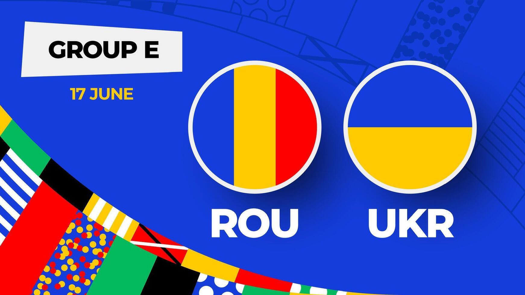 romênia vs Ucrânia futebol 2024 Combine contra. 2024 grupo etapa campeonato Combine versus equipes introdução esporte fundo, campeonato concorrência vetor