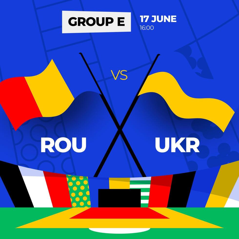 romênia vs Ucrânia futebol 2024 Combine contra. 2024 grupo etapa campeonato Combine versus equipes introdução esporte fundo, campeonato concorrência vetor