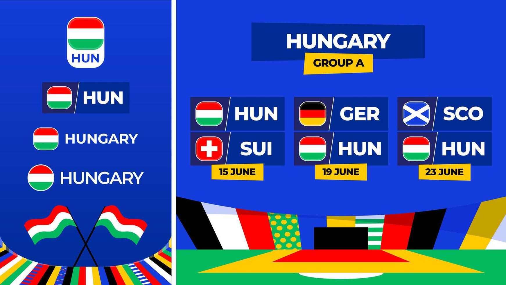 Hungria futebol 2024 Combine versus definir. nacional equipe bandeira 2024 e grupo etapa campeonato Combine versus equipes vetor