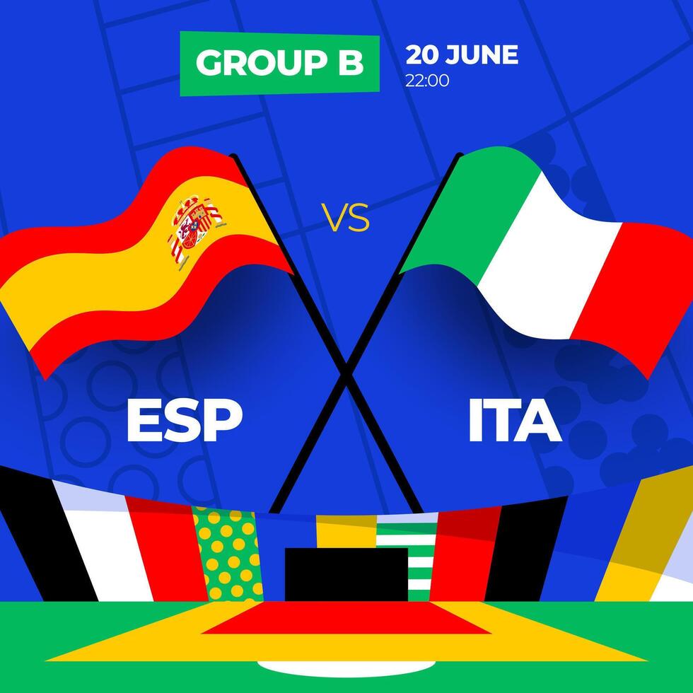 Espanha vs Itália futebol 2024 Combine contra. 2024 grupo etapa campeonato Combine versus equipes introdução esporte fundo, campeonato concorrência vetor