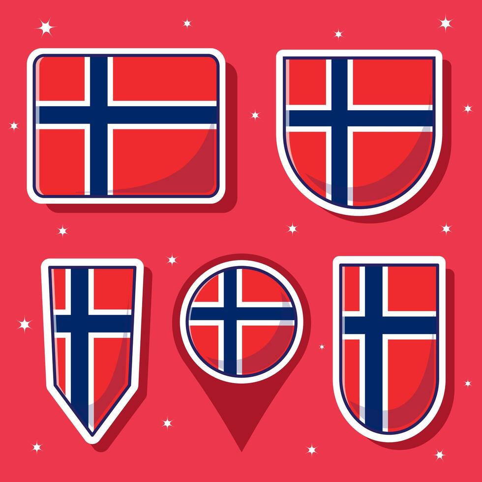 plano desenho animado ilustração do Noruega nacional bandeira com muitos formas dentro vetor