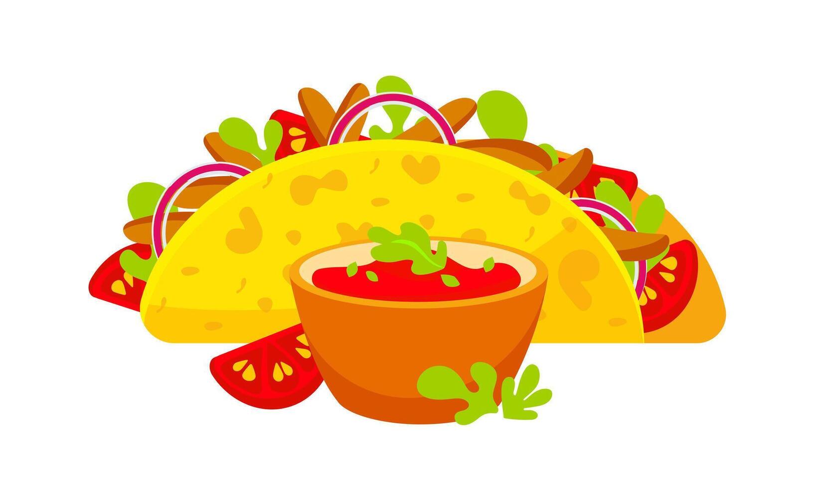 imagem do mexicano tacos e molho dentro desenho animado estilo. vetor