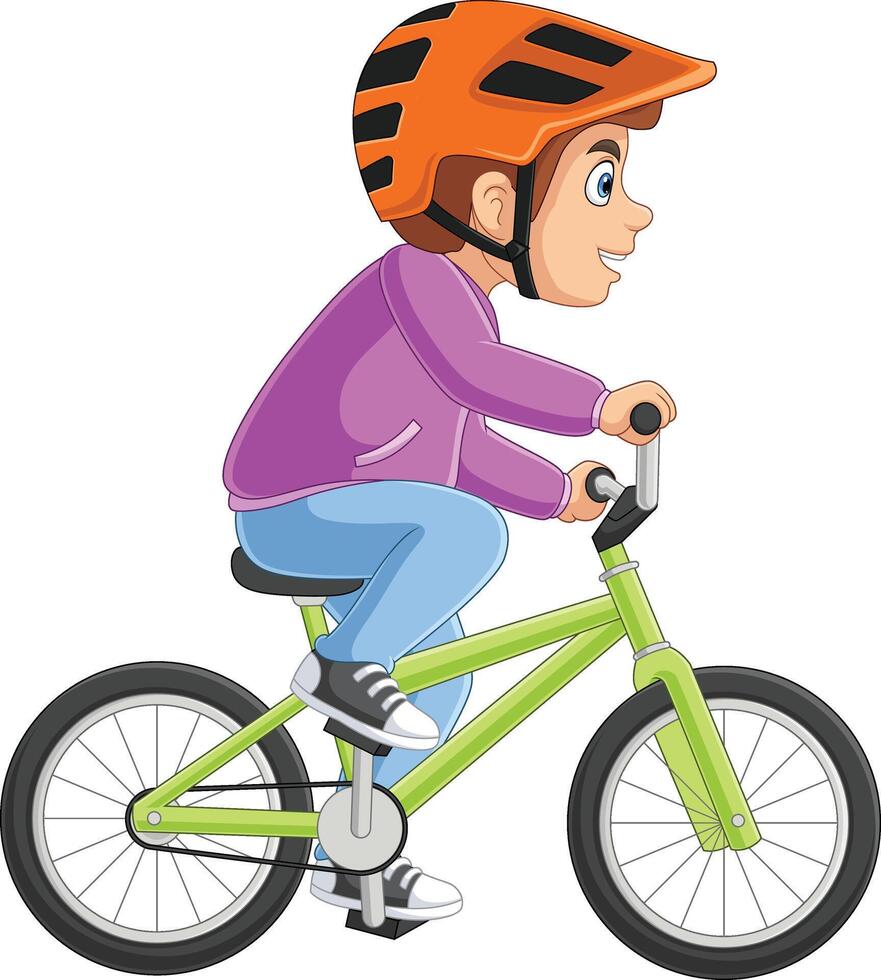 fofa Garoto desenho animado equitação uma bicicleta vetor
