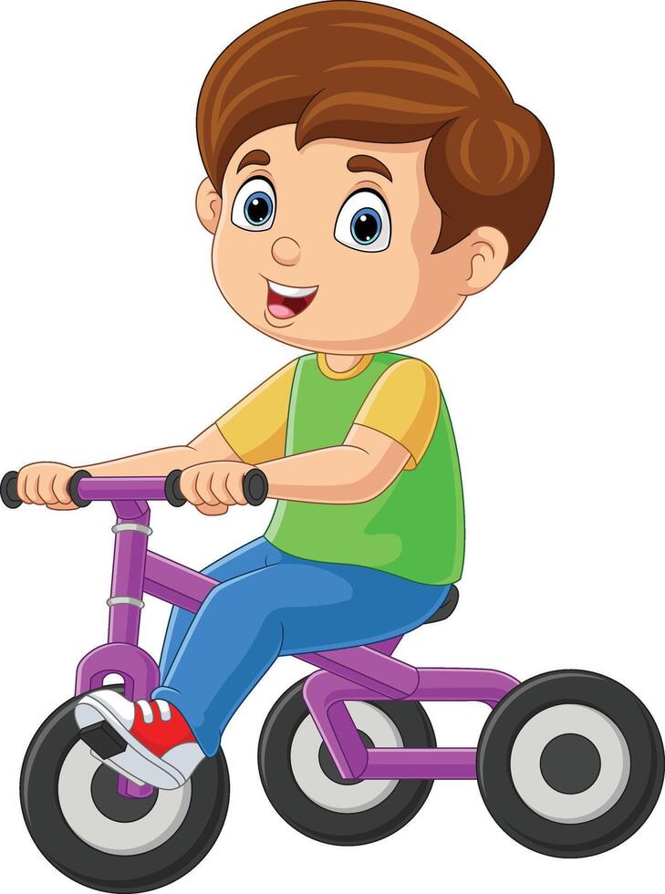 desenho de menino bonitinho andando de bicicleta vetor